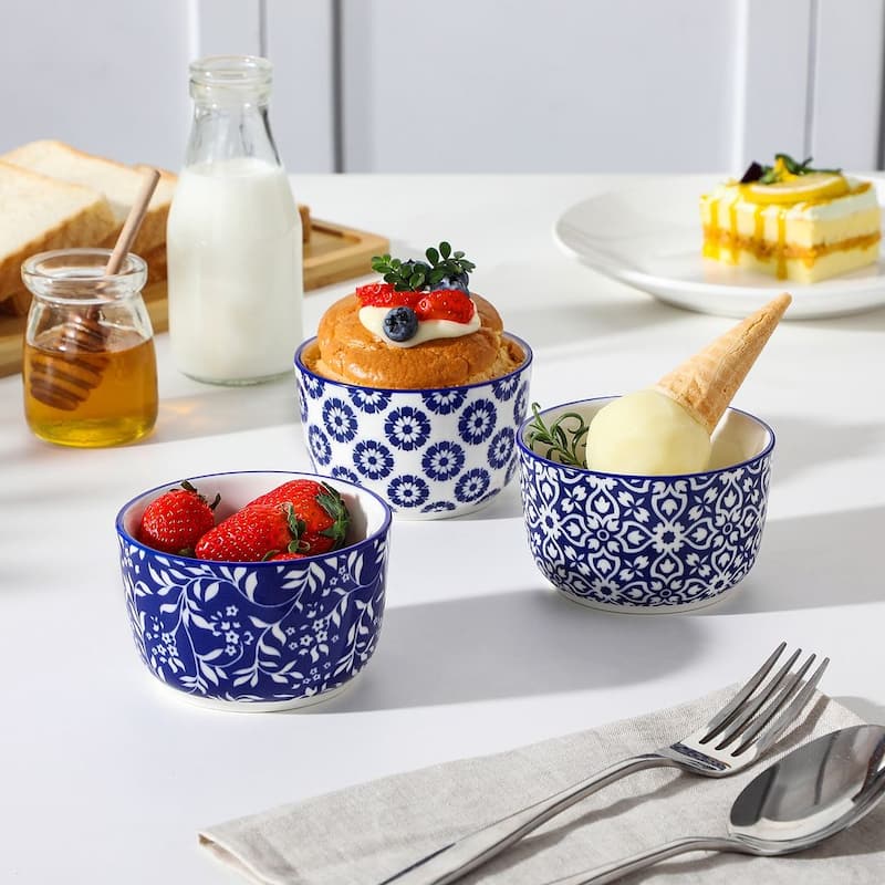 vancasso SELENE 6-Piece Blue White Floral Porcelain Ramekins Set