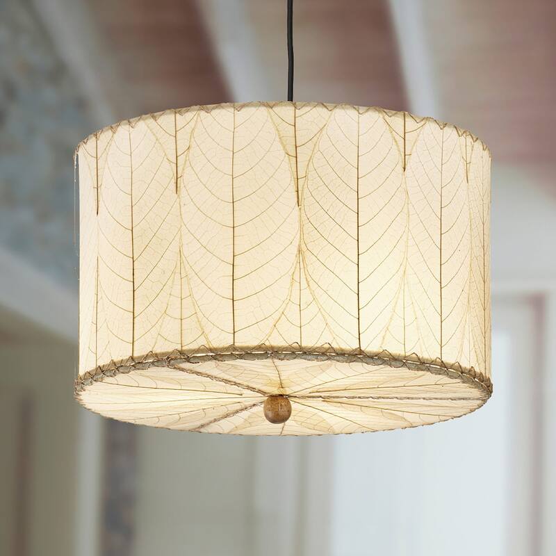 Eangee Handmade Drum Pendant 18 Inch, Cocoa Leaves Shade, 18 x 18 x 10 in. - 18 x 18 x 10 - Natural