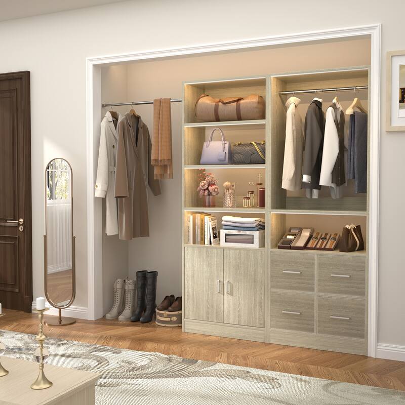 Rackcog Set of 2 Closet Organizer with 2 Doors, Closet System with Drawers for Walk-in Closet