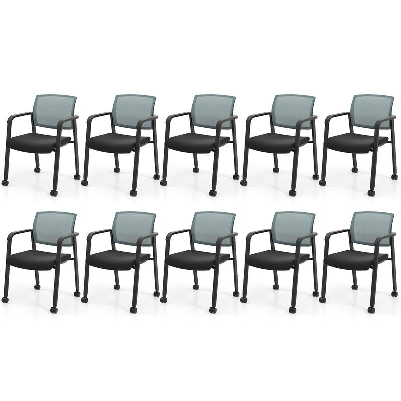 Gymax 10 PCSC Conference Chairs Stackable Office Guest Mesh Chair - Black