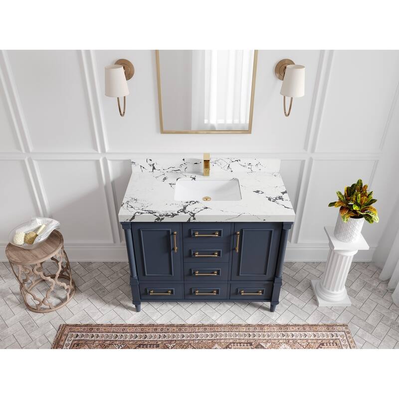 Willow Collections 42 in. W x 22 in. D Aberdeen Single Bowl Sink Bathroom Vanity with Countertop - 2" Viola Night - Hale Navy Blue