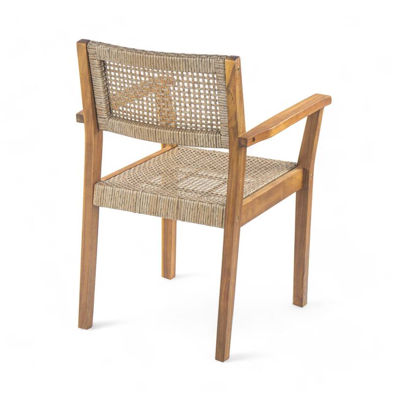 Roomfitters Amaris Outdoor Acacia Wood Dining Chairs with Wicker Accents, Teak Finish Set of 2