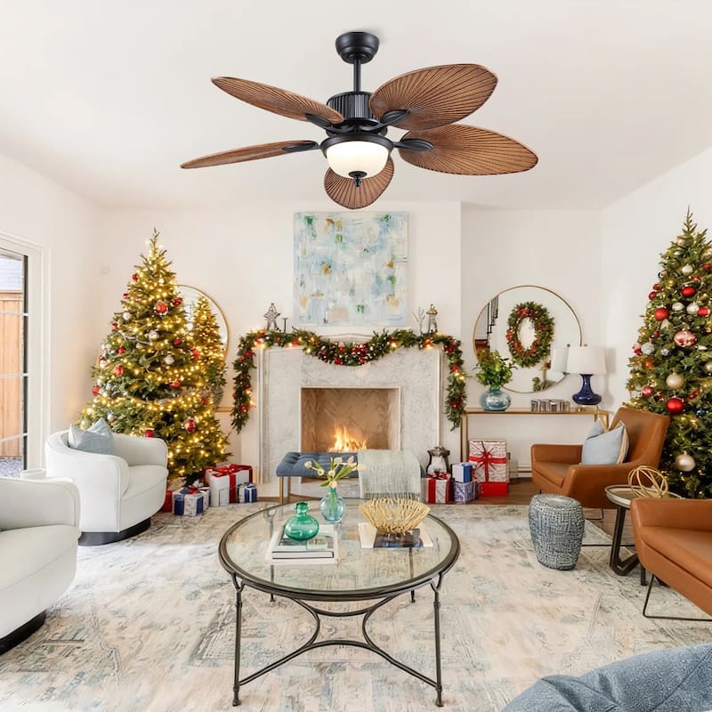 Kviflon 50 Inches Ceiling Fan with Light and Remote Tropical Ceiling Fan with Palm Leaf Blades - 50 Inches