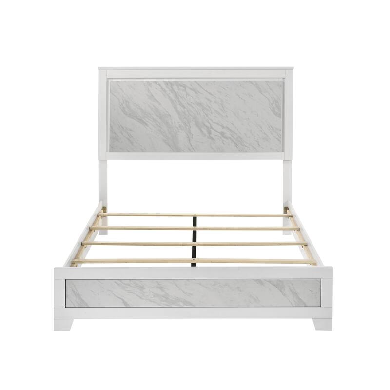 Furniture of America Loris Modern White Kids Panel Bed with Faux Marble Headboard