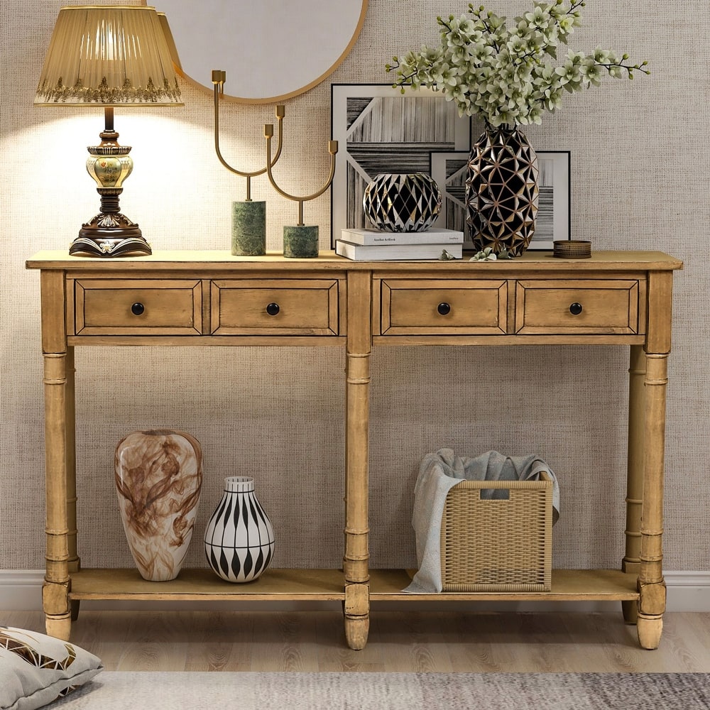 Cusp Barn Console Table Sofa Table Easy Assembly with Two Storage Drawers and Bottom Shelf for Living Room, Entryway
