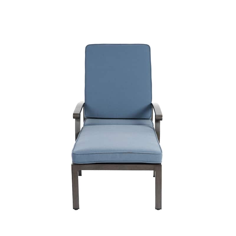 3-Piece Outdoor Cast Aluminum Chaise Lounge Chair Set with Side Table