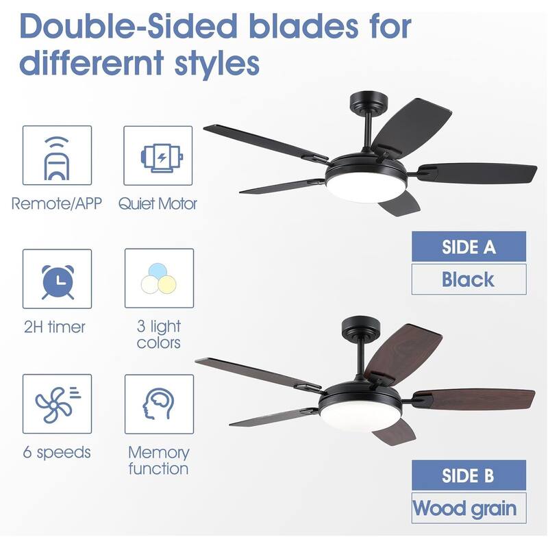 52/66/72 Inch Downrod Ceiling Fan with Light,Plywood Blades,Reversible DC Motor