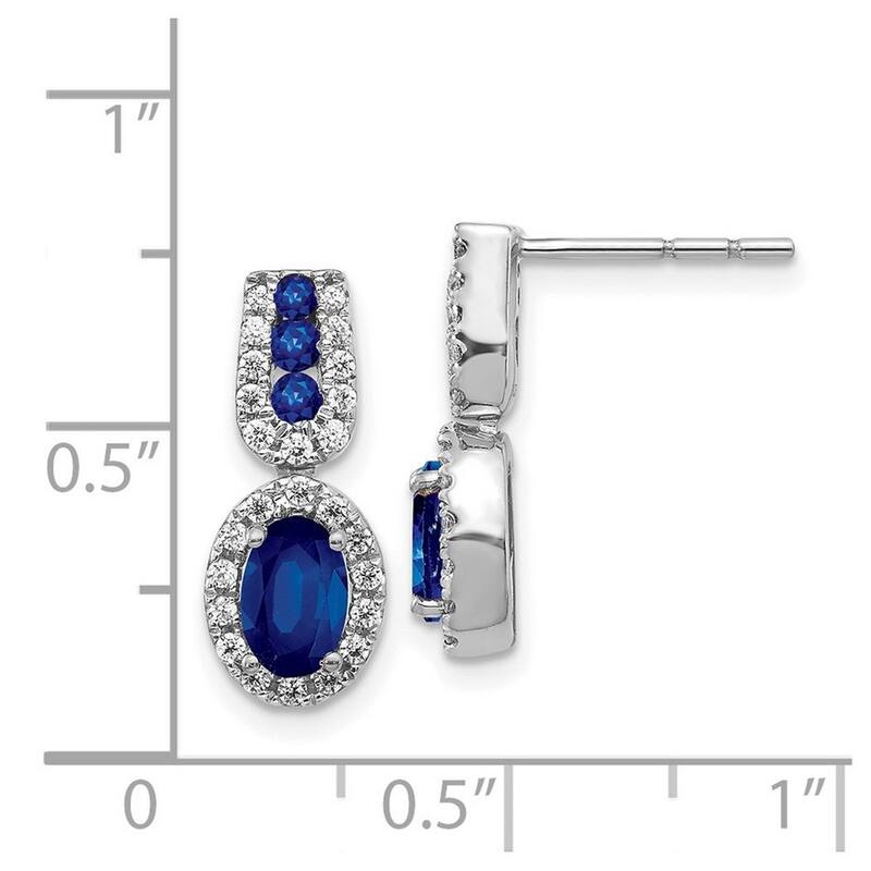 Curata 14k White Gold Diamond and Sapphire Post Earrings - 18x7mm Wide