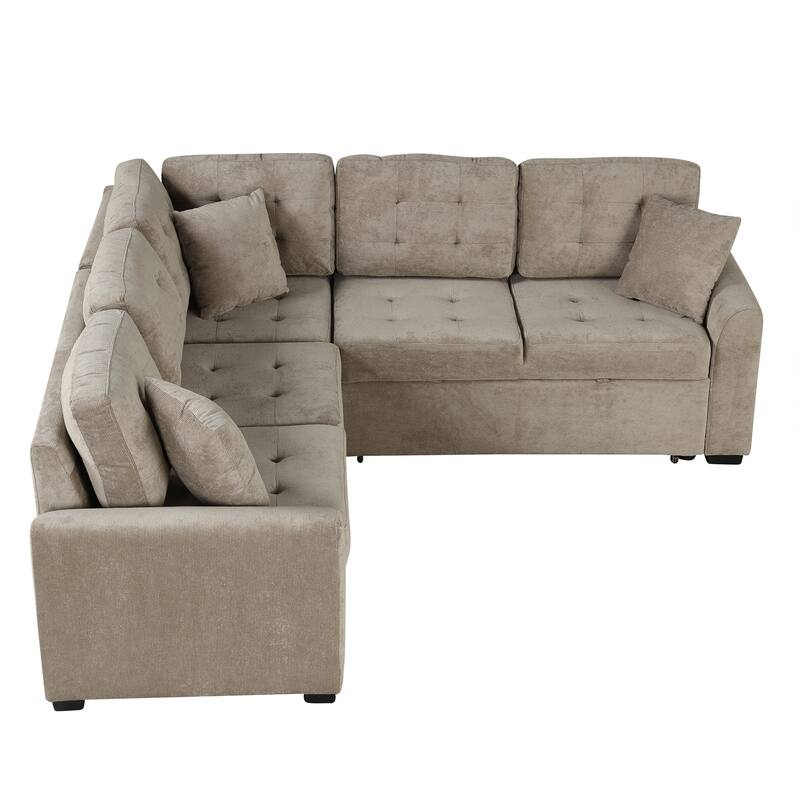 L-Shape Sofa Bed with Pull-Out Sleeper, USB Ports