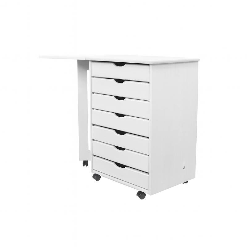Adeptus Original Roll Cart, Solid Wood, 7 Drawer Gate Leg Roll Cart Desk, Extra Wide Drawers, Med Pine