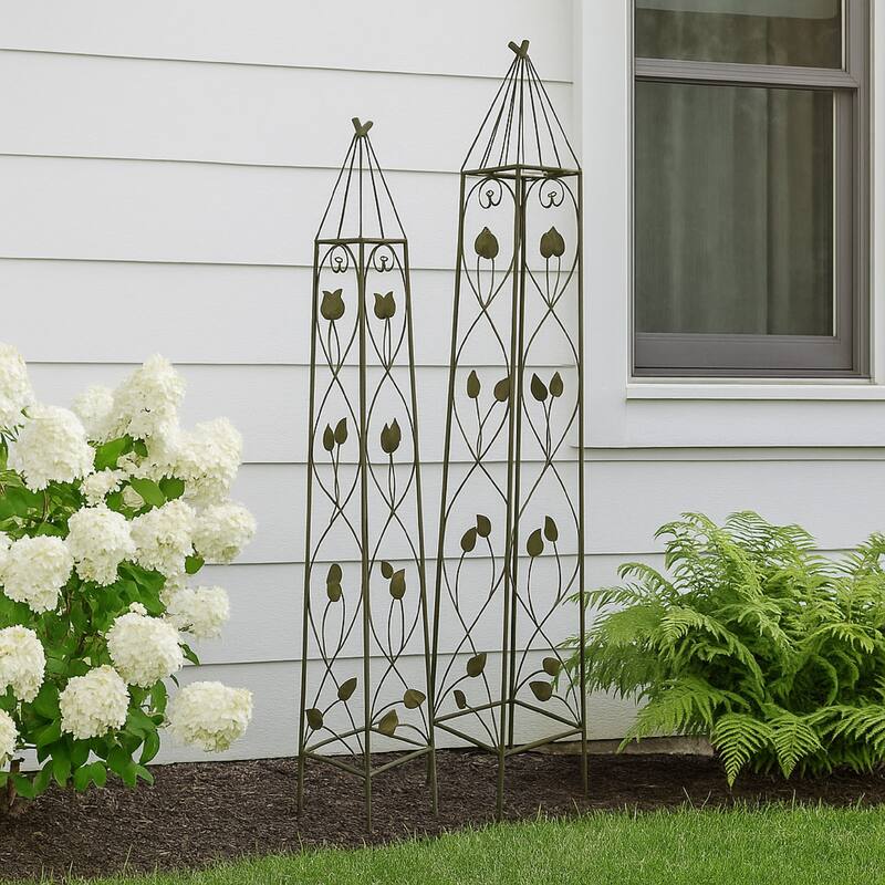 Kanye Garden Trellis Set of 2, Leaf Details Vertical Plant Green Metal