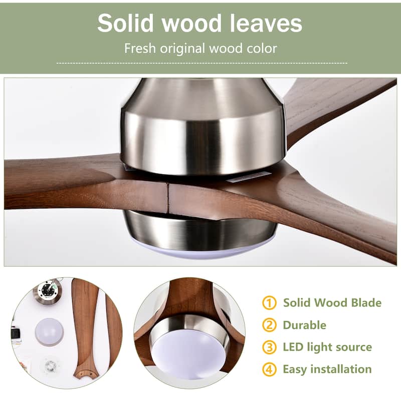 52" Ceiling Fan with Lights Remote Control,Quiet DC Motor 3 Wood Blade Ceiling Fans 6 Speed Levels,Reversible Ceiling Fan