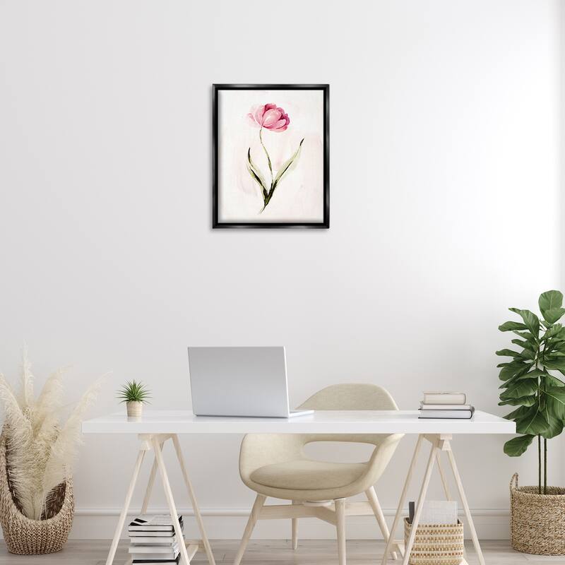 Stupell Modern Pink Blossom Sprig Framed Floater Canvas Wall Art Design By Kristen Brockmon