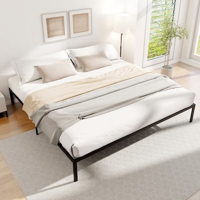 Gymax King Size Metal Bed Frame Heavy Duty Support Slats Mattress