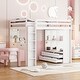 preview thumbnail 4 of 38, Full Size Loft Bed with large shelves, writing desk & LED Light, White