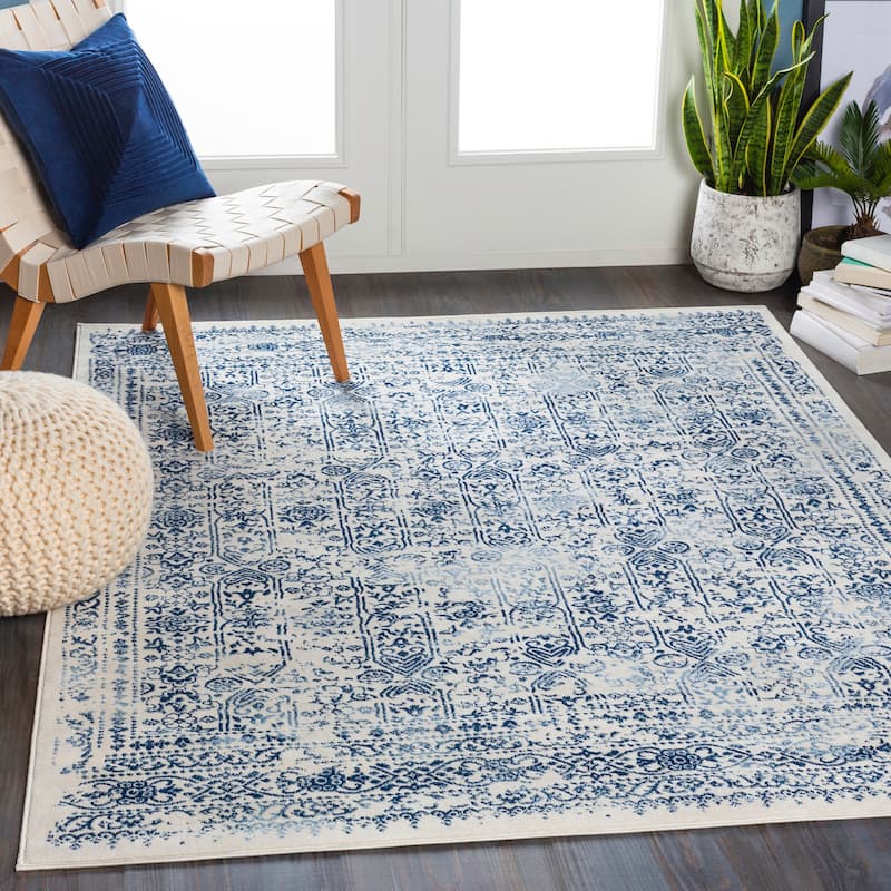 Livabliss Henson Vintage Traditional Area Rug - Blue - 6'7" x 9'