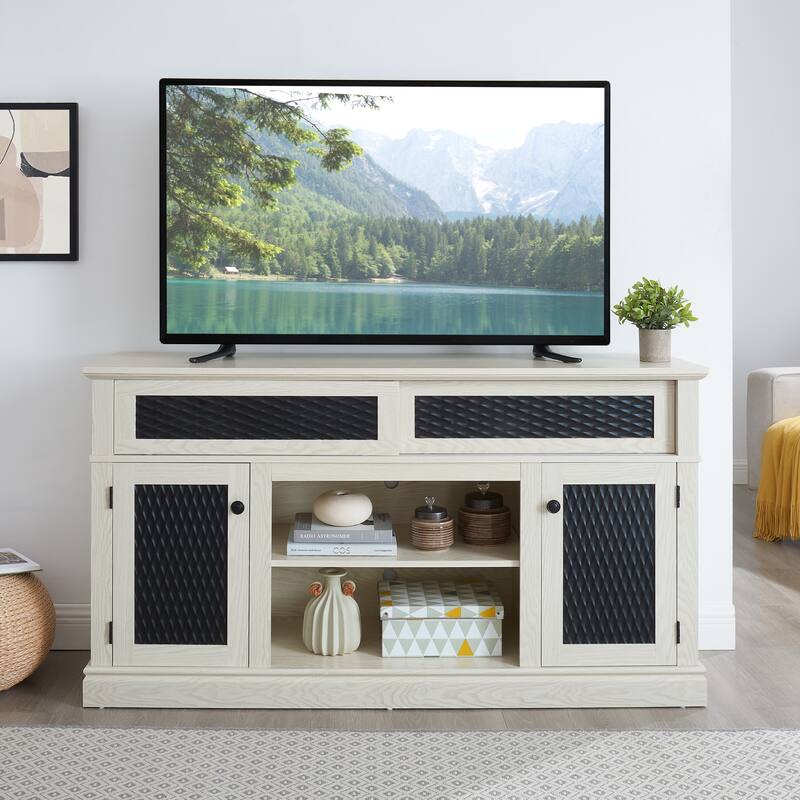 Embossed Pattern TV Stand, TV and Media Console - White