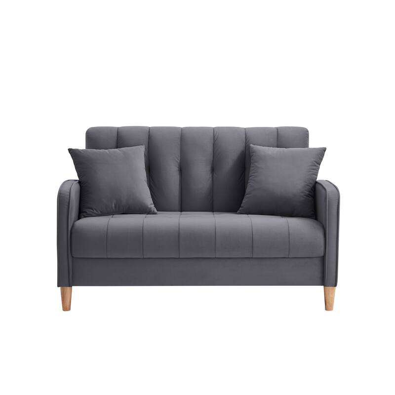 Modern Loveseat, Velvet Tufted Couch Upholstered Futon Sofa with 2 Tufted Pillow for Living Room 2-seat Armchair