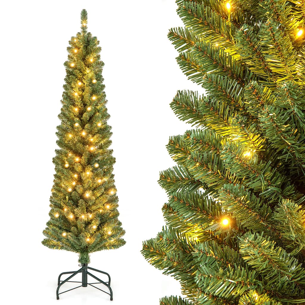 Gymax 5 FT Pencil Christmas Tree w/295 Memory Wire Branch Tips 110 LED - See Details