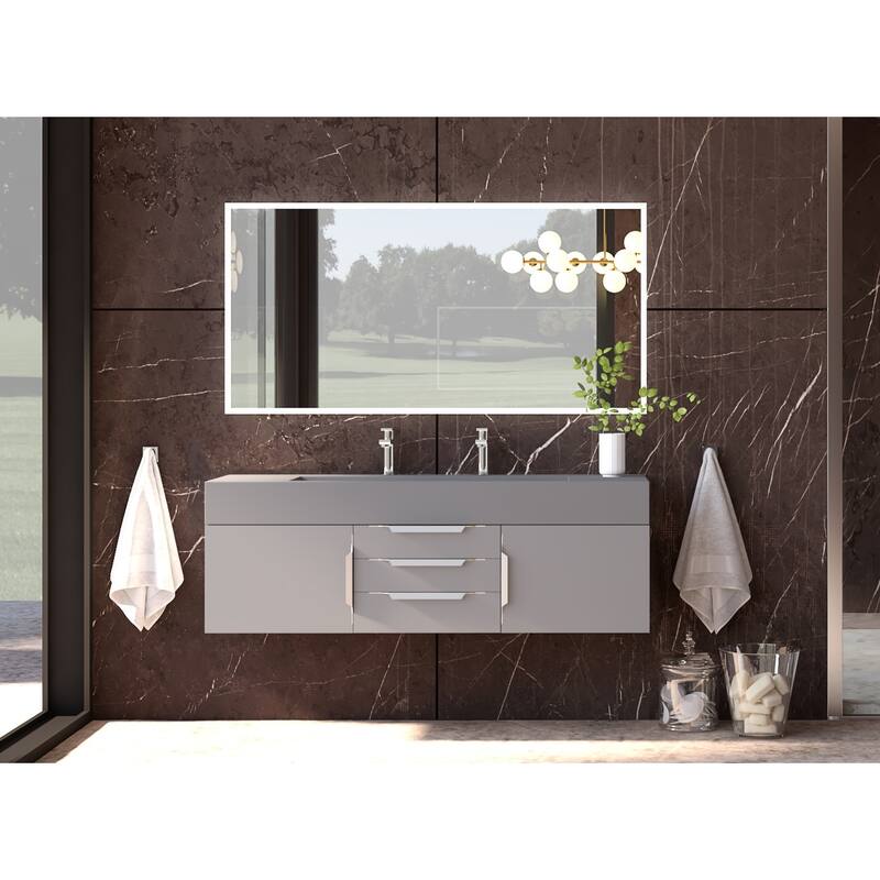 Nile 60" Wall Mounted Bathroom Vanity Set with Gray Solid Surface Top