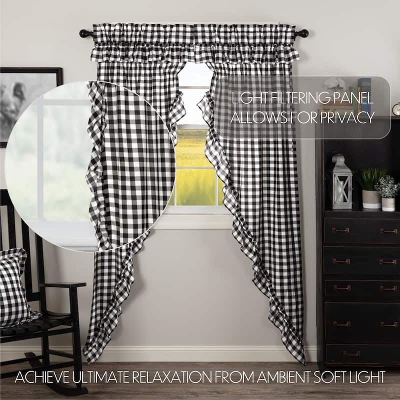Annie Buffalo Check Ruffled Long Prairie Panel Set - Prairie Panel 84x36 - Prairie Panel 84x36