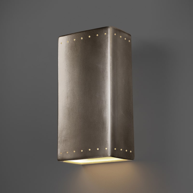 Justice Design Group Ambiance Really Big Rectangle w/ Perfs Antique Silver Outdoor Closed Top Wall Sconce