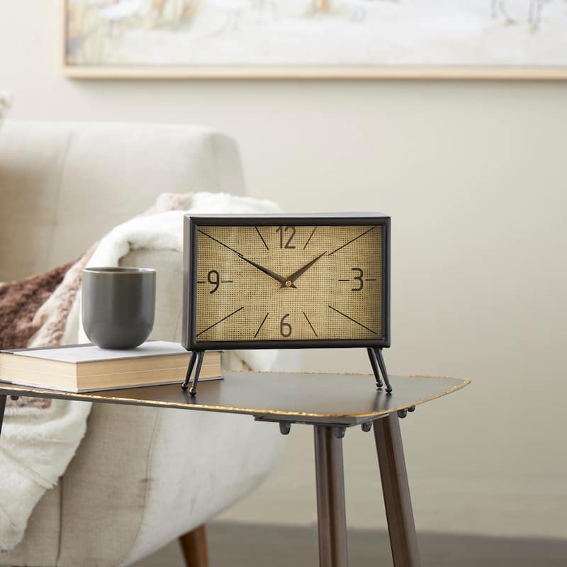 Metal Rectangular Clock with Tea Stained Clock Face - Black - Roche River Decor - 3"W x 10"L x 8"H