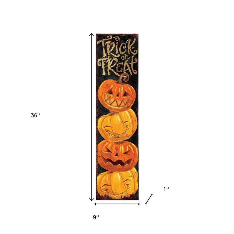 HomeRoots 36" Black And Orange Solid Wood Trick or Treat Halloween Pumpkin Porch Sign