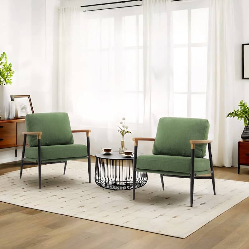 27" W Modern Upholstered Metal Frame Accent Chair - Set of 2 - Green