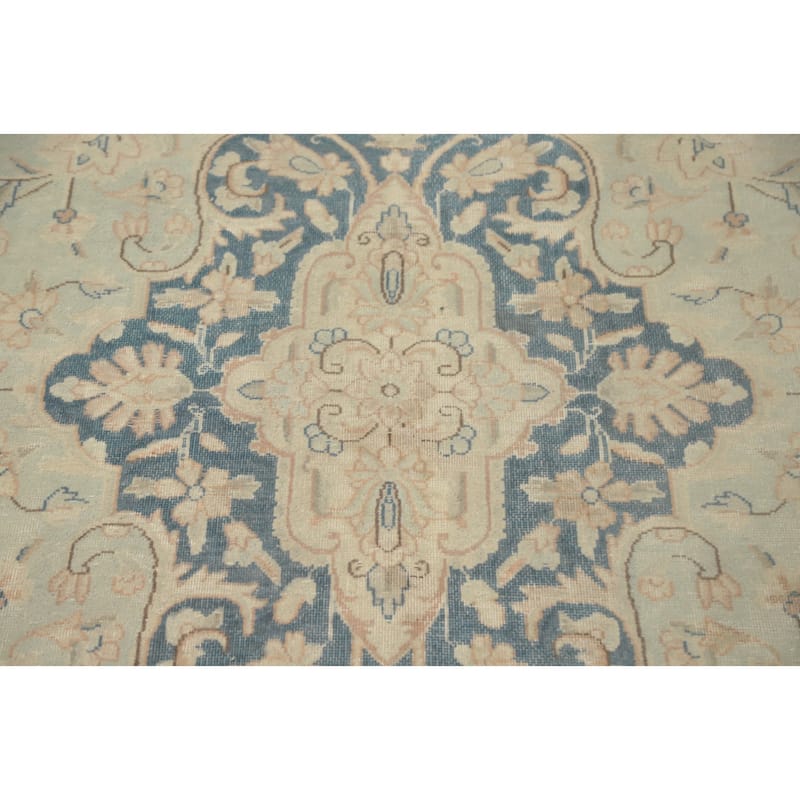 Hand Knotted Oriental 100% Wool Carpet Traditional Floral Navy Blue & Blues Kerman Area Rug - 13' 0'' X 9' 9''