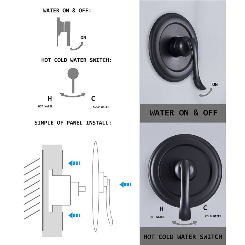 Complete Shower System with Tub Shower Faucet Set 5in Head Matte Black