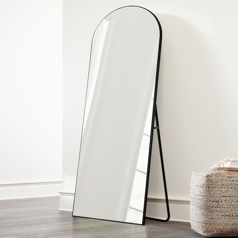 Modern Arched Mirror Full-Length Floor Mirror with Stand - 64x21 - Black