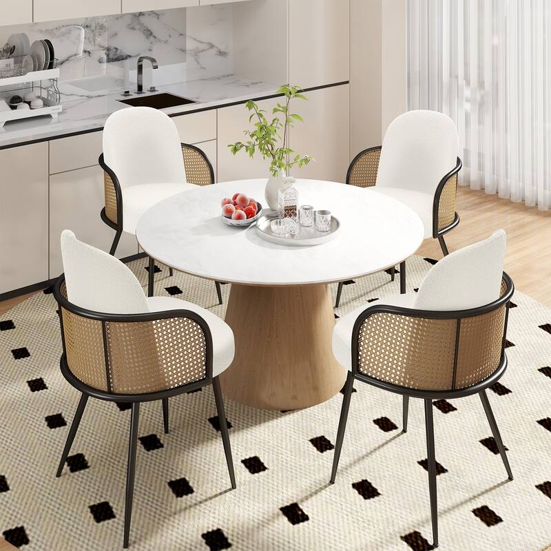 Upholstered Rattan Dining Chairs Set of 2, Arm Side Chair - 21.8" W x 24.2" D x 33" H