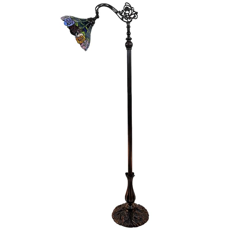 Tiffany Style Floor Lamp Arched Standing 62" Tall Stained Glass Rose Flower Bedroom Reading Gift AM035FL12B Amora Lighting