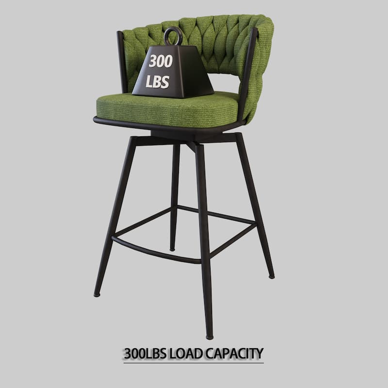 Swivel Accent Chairs Green Linen Armchairs Counter Bar Stool Set of 2 with Woven Backrest, Upholstered Seat and Black Footrest