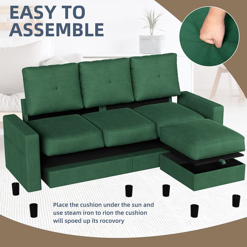 Futzca Linen Upholstered L-shaped Sectional Sofa w/ Reversible Chaise