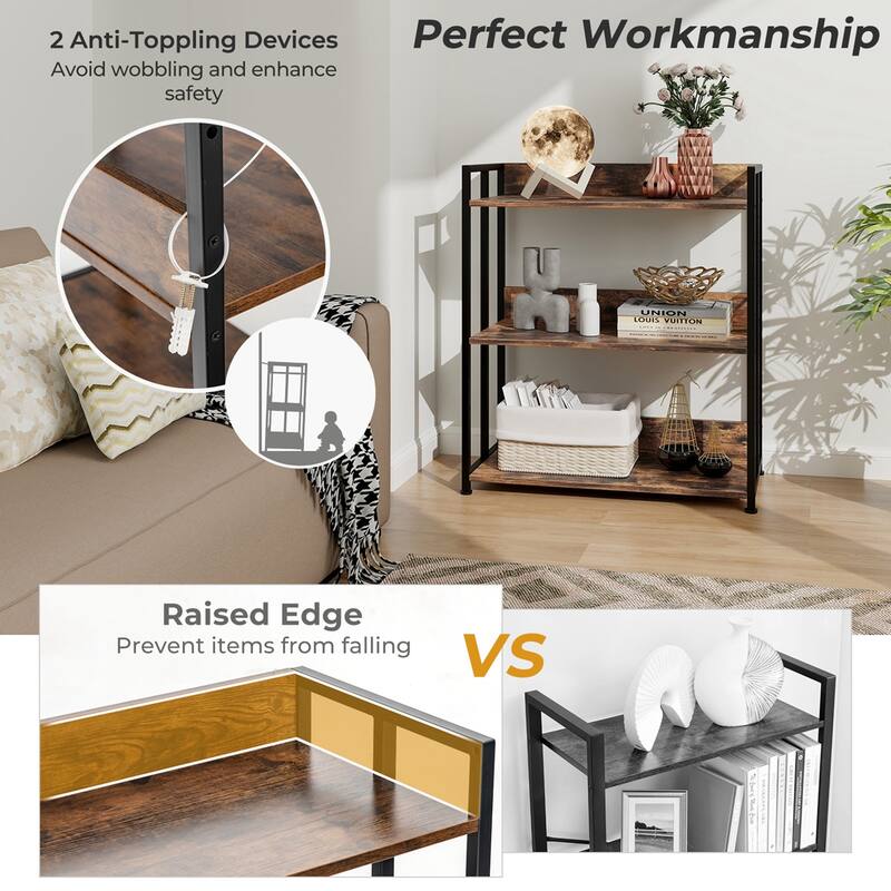 Costway 3-Tier Industrial Metal Frame Corner Bookcase with Adjustable - See Details