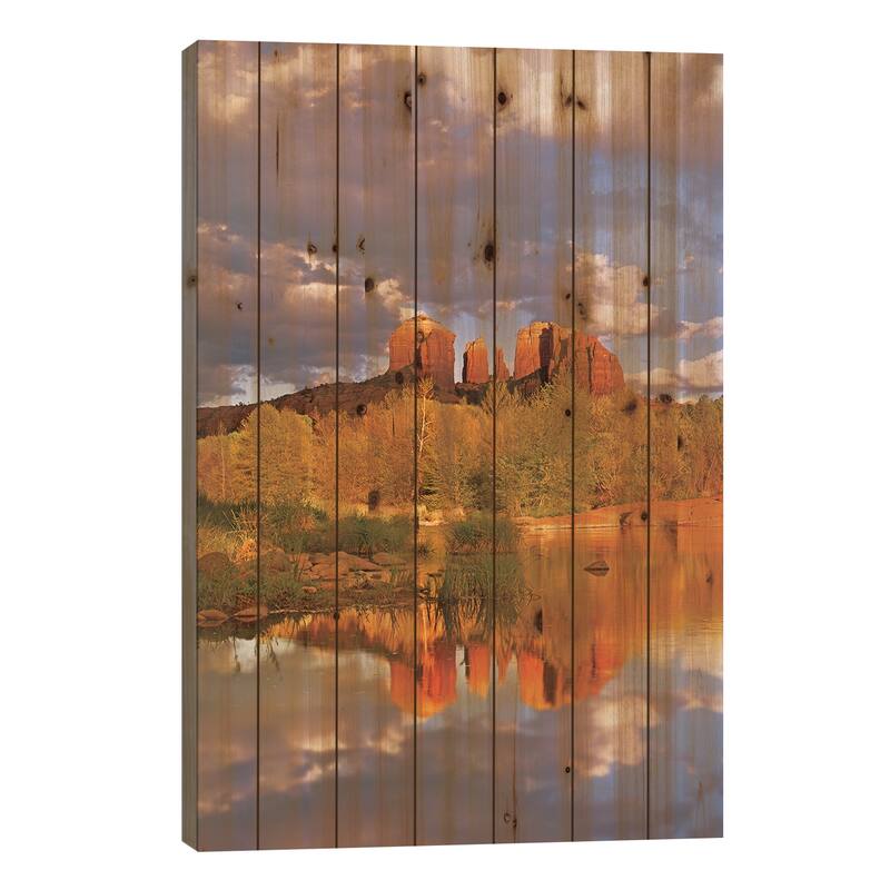 Cathedral Rock Reflected In Oak Creek At Red Rock Crossing, Red Rock State Park, Arizona III Print On Wood by Tim Fitzharris - 40x26x1.5