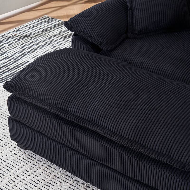 Corduroy Single Sofa Sets with Ottoman and 2 Toss Pillows, Deep Seat Design