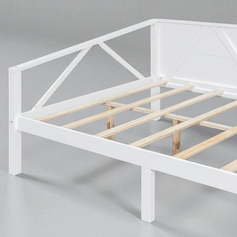 Twin/Full Size Wood Daybed Frame with Storage Space, Modern Sofa Bed with Backrest, No Box Spring Required
