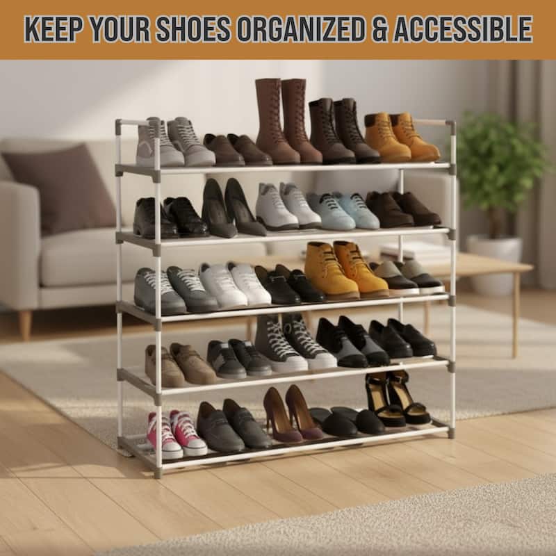 Shoe Rack - Shoe Organizer for Closet, Bathroom, Entryway by Home-Complete (White)