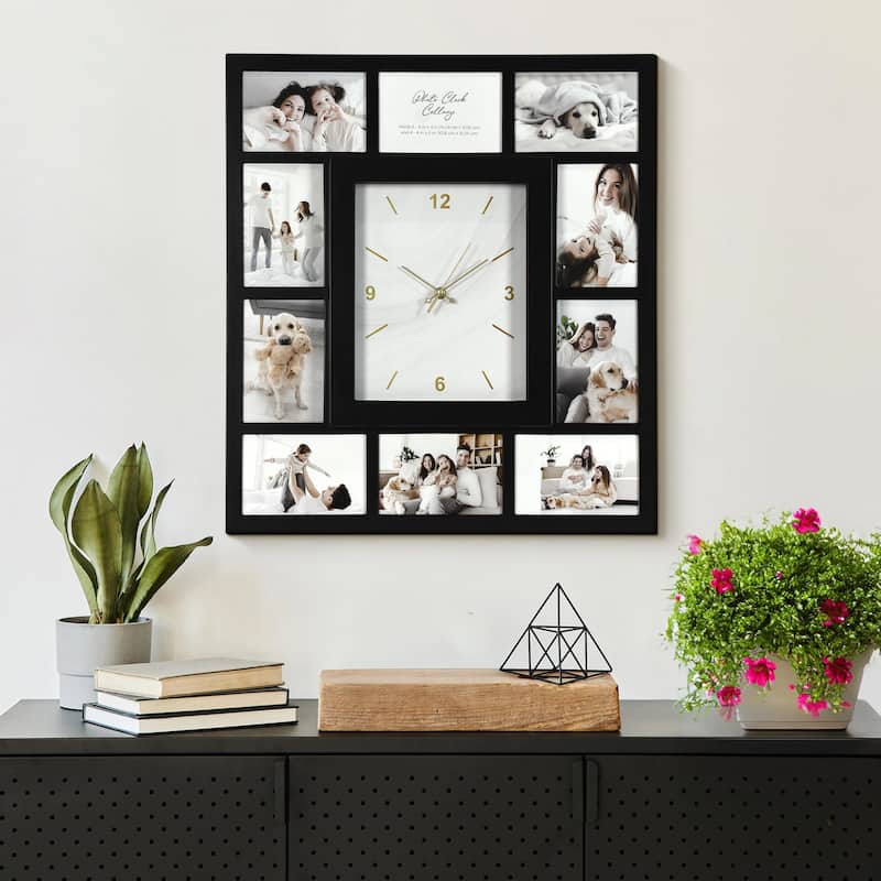 American Art Decor Picture Frame Collage Wall Clock 12 Photo Display Slots - 10 Photo - Black