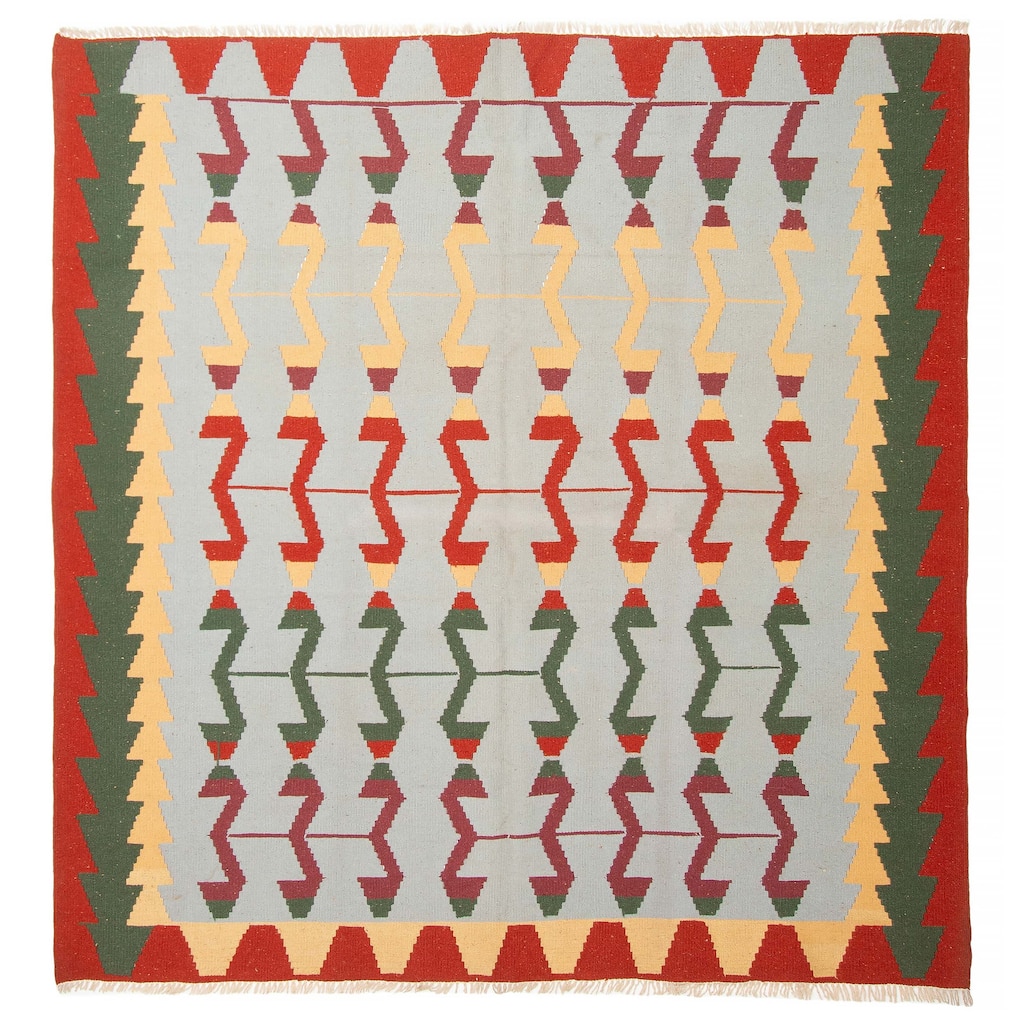 ECARPETGALLERY Flat-Weave Sivas Blue Wool Kilim - 6'7 x 6'9