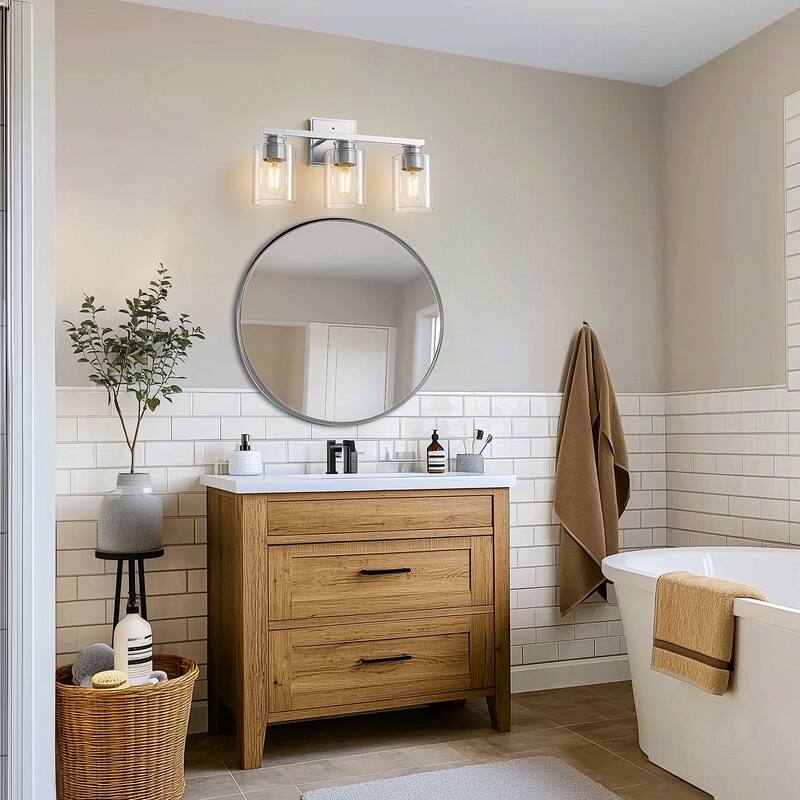 YANSUN 3-Light Brushed Nickel Vanity Wall Sconce with Clear Glass Shades