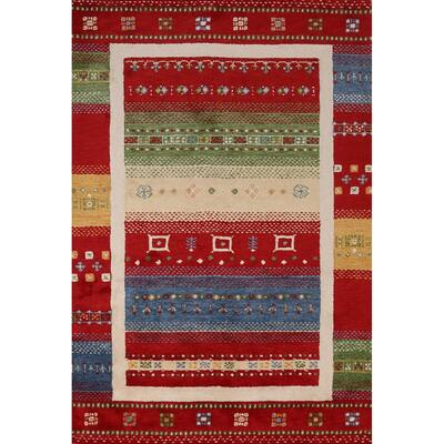 Gabbeh Indian Area Rug Handmade Red Wool Carpet - 5'3" x 7'7"
