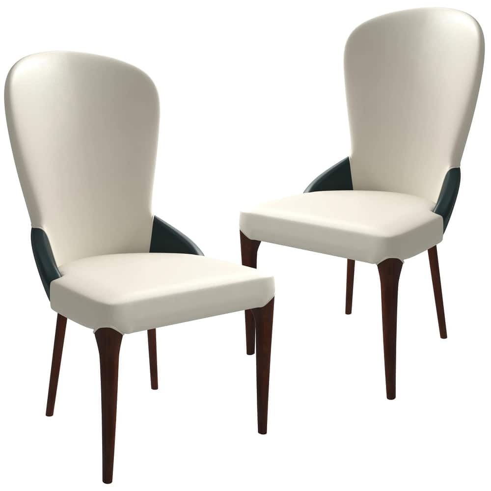 Havana Leather Upholstered Solid Wood Dining Chair Two-Tone Color Design Set of 2