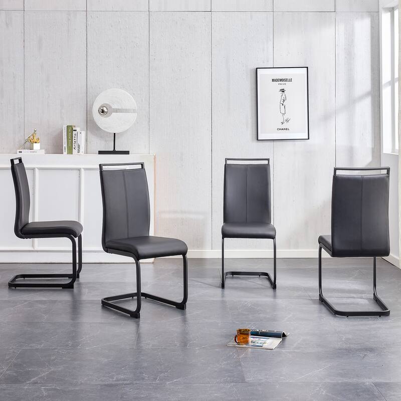 Modern Dining Chair, PU Faux Leather High Back Upholstered Side Chair with C-shaped Tube Black Coating Metal Legs