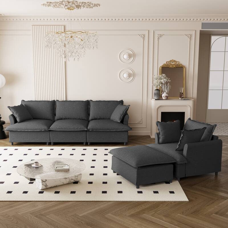 Chenille Sectional Sofa,Modular Cloud Sleeper Couch Set with Pillows