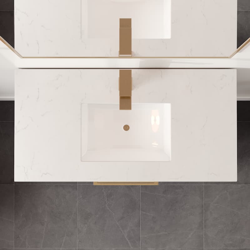Eviva Curio Bath Vanity with WH Carrara Quartz Top and Undermount Sink