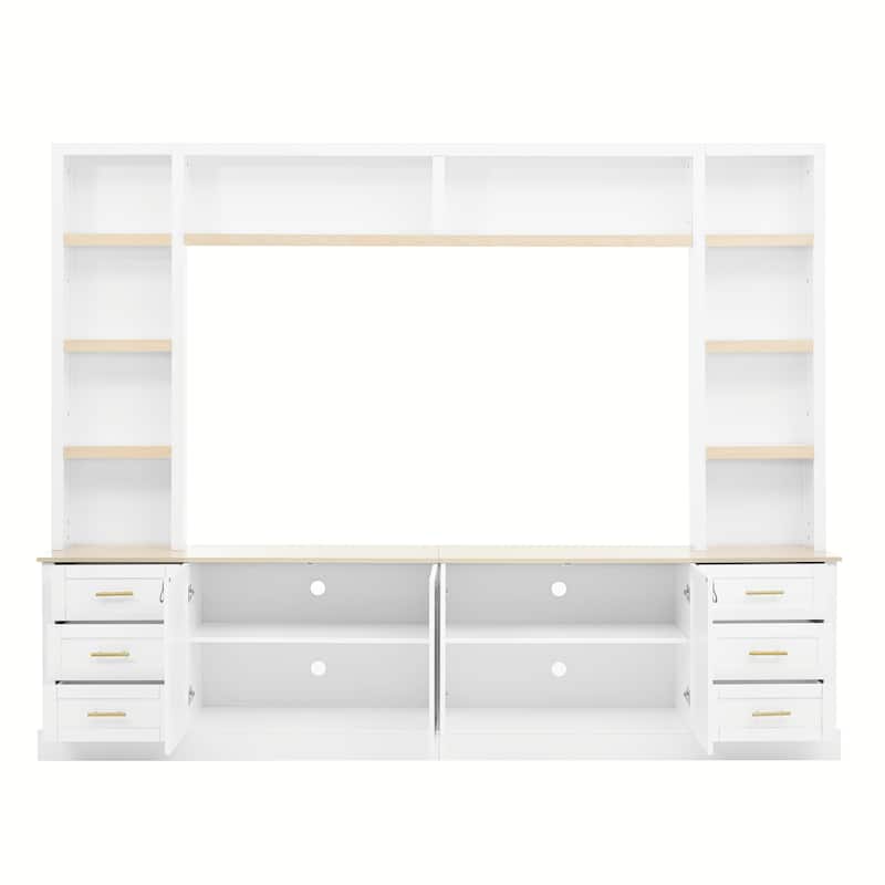 102.3" Farmhouse TV Stand with 6 Drawers & Adjustable Shelves - Entertainment Center for 75" TVs with Bookshelves